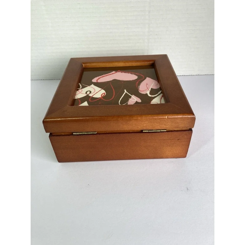 Keepsake Trinket Cherry Wooden Hinged Box Tile Top‎